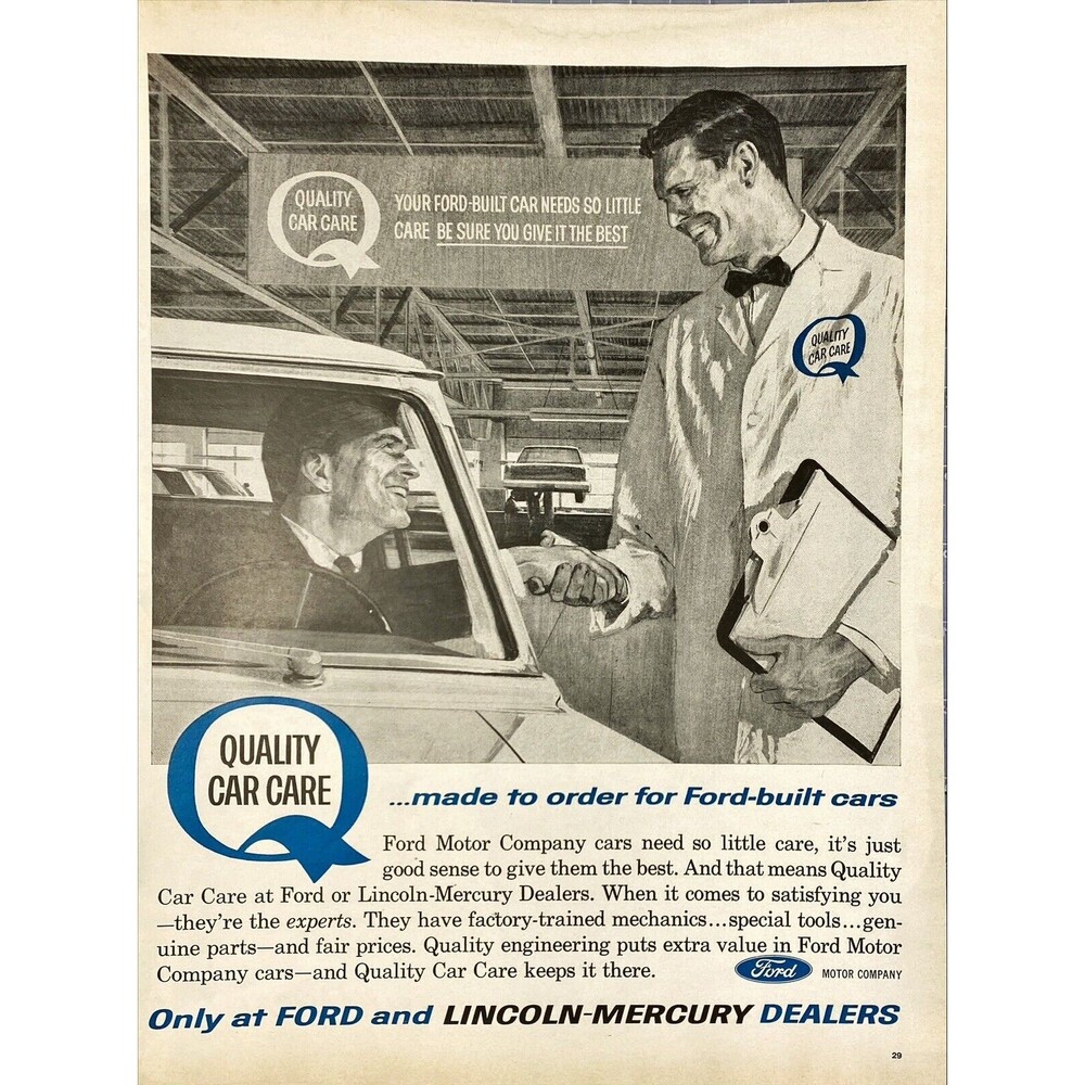 Quality Car Care "Only at FORD and LINCOLN-MERCURY Dealers" Vtg Print Ad 1963